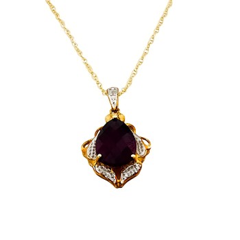 9ct Gold Garnet / Diamond Pendant with Chain